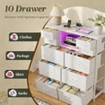 thumbnail image 3 of Enhomee White Dresser for Bedroom with LED Lights & Charging Station Tall Chest of 10 Fabric Drawers with Storage Shelves, 3 of 9