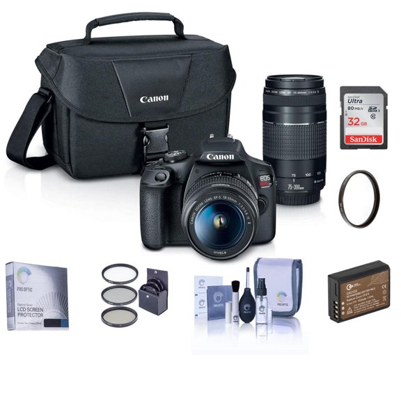 Canon EOS Rebel T7 24.1MP DSLR Camera with EF-S 18-55mm f/3.5-5.6 IS II and EF 75-300mm f/4-5.6 III Lens - Bundle With 32GB SDHC Card, 58mm Filter Kit