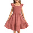 thumbnail image 1 of Robes pour Filles Été Unies Smockées Sans Manches Robe d'Été pour Enfants Filles Décontractée Plage Vacances Robes Robe Enfant Fille Rouge Brique 7 Ans-8 Ans, 1 of 7