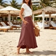 thumbnail image 6 of Wutalume Maxi Skirts for Women Flowy - High Waist Elastic Waist Solid Color Long Maxi Skirt, Soft and Lightweight for Beach Vacation Summer Daily Wear,Wine M, 6 of 8