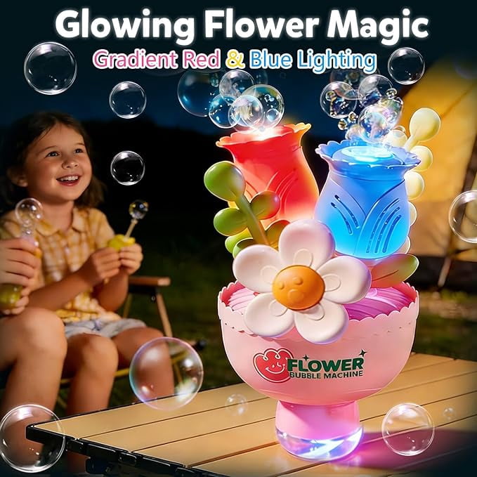 Handheld Flower Bouquet Bubble Machine – Automatic Bubble Blower with Rechargeable Battery & USB Charging, Elegant Party Decor for Weddings, Backyard Gatherings, Outdoor Events, 1 Piece