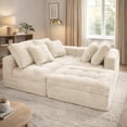 thumbnail image 3 of Muumblus 105" Oversized Modular Sectional Sofa with Movable Ottoman, L-Shaped Boneless Cloud Couch, Modern Sleeper Sofa for Living Room, White Corduroy, 3 of 6