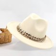thumbnail image 4 of Elegant Wide Brim Fedora Hat with Chain Wide Brim Size Fashionable Classic Luxury Hat for Women Autumn Outdoors Mens - Beige, 4 of 7