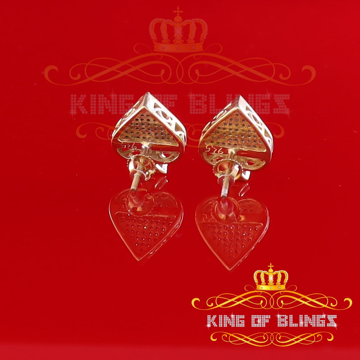 King of Bling's 925 Sterling Silver Yellow 0.25ct Diamond For Women's / Men's Stud Heart Earring