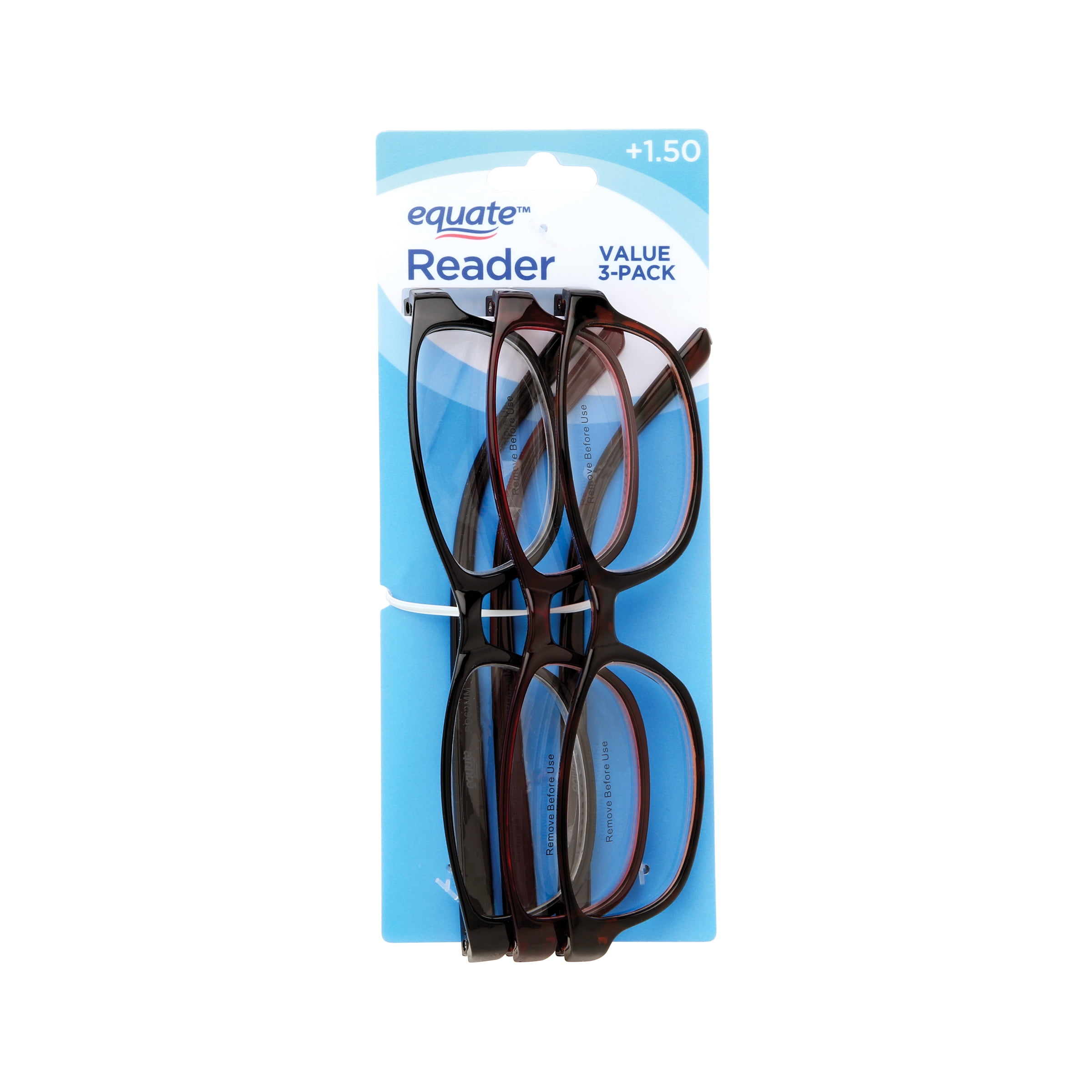 (2 pack) Equate 3-pack Women's Rectangular Reading Glasses Ts-2012, +1.50
