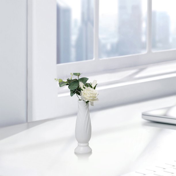 Jarrón de plástico con forma de pétalos nórdicos | Jarrón decorativo moderno de cerámica falsa | Decoración ligera y resistente a la ruptura con detalles de decoración del hogar | Pack de 1 | 21x7cm