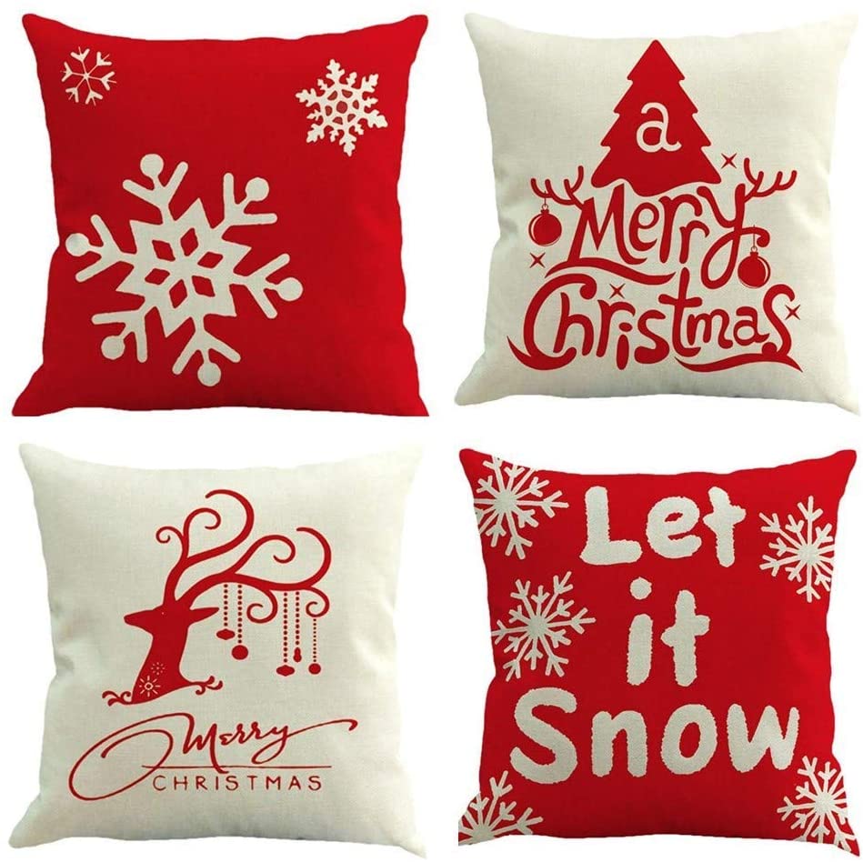 4 Pieces Cushion Cover Merry Christmas Decorative Cushion Cover Winter