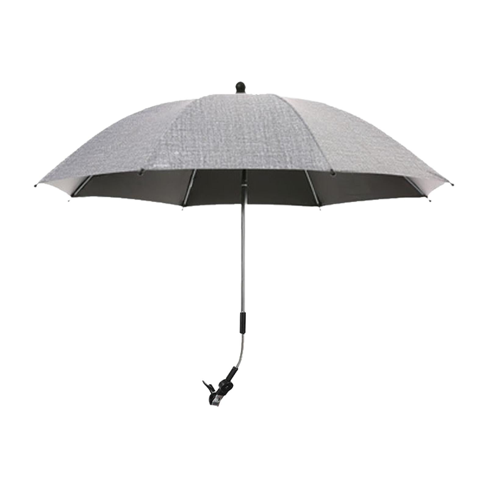 Baby Pram Umbrella with Clamp Baby Parasol Universal Summer 360 Degree Adjustable Sun Protection Baby Parasol for Outdoor Trolley gray