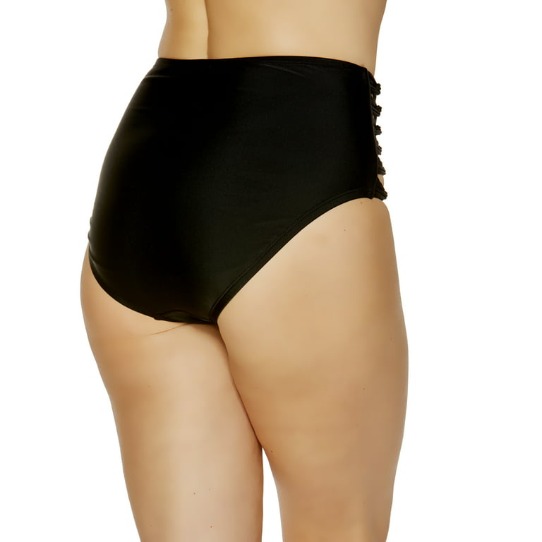 Women's High-Waisted Bikini Brief Swim Bottom with Side Cut-Out