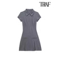thumbnail image 2 of TRAF-Women's Front Zipper Pleated Mini Dress, Shirt Collar, Short Sleeves, Female Dresses, Fashion, 2 of 5