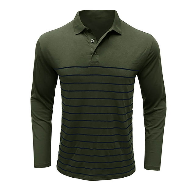 Mens Long Sleeved Button Striped Printed Lapel Top