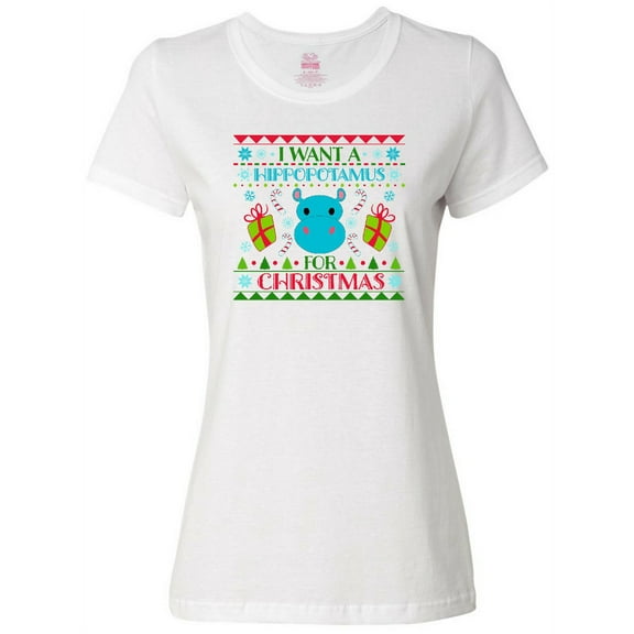 Inktastic I Want a Hippopotamus for Christmas Cute Ugly Sweater Women's T-Shirt