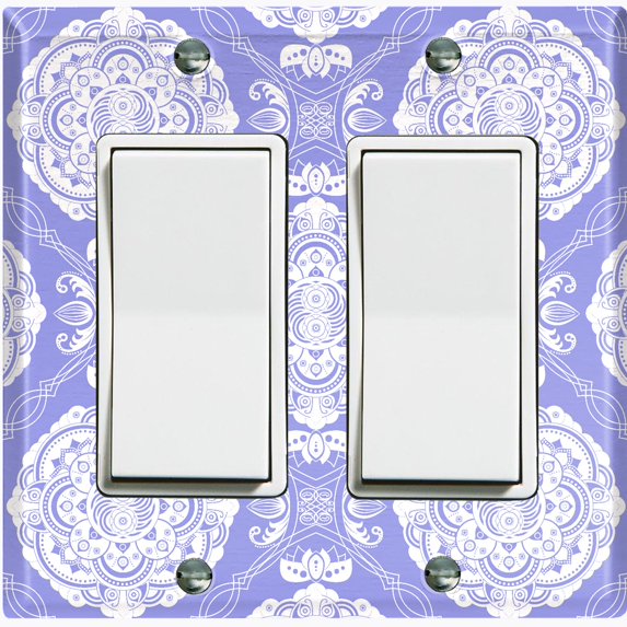 Metal Light Switch Plate Cover Mandala Purple White Floral Pattern Damask MDL074