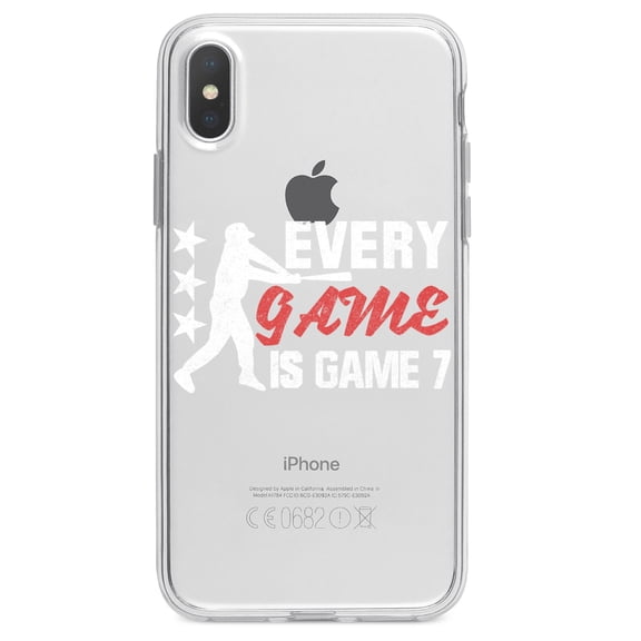 DistinctInk Clear Shockproof Hybrid Case for iPhone XR (6.1" Screen) - TPU Bumper Acrylic Back Tempered Glass Screen Protector - Baseball Every Game is Game 7