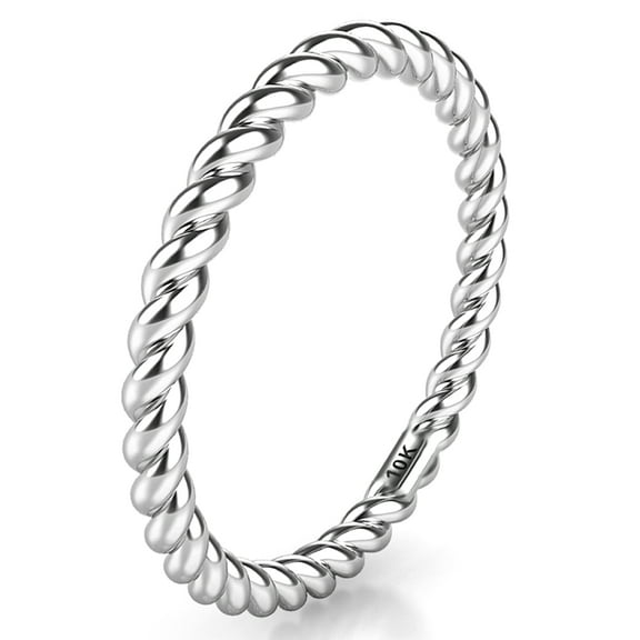 Sz 7.0 Solid 10K White Gold 2MM Eternity Rope Comfort Fit Wedding Band Ring