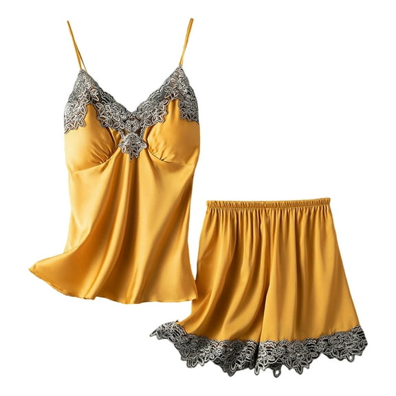 Seductiva Clothing Women Pajama Sets Women Summer Leisure Home Solid Color Lace Stitching Strap Pajamas Pajamas Pajamas Set with Chest Pad