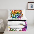 thumbnail image 5 of Manfei Watercolor Rainbow Queen Comforter Set, Drip Groovy Flower Comforter Sets Queen, White Blue Orange, Black Reversible, 3pcs, 1 Comforter and 2 Pillowcases, 5 of 7