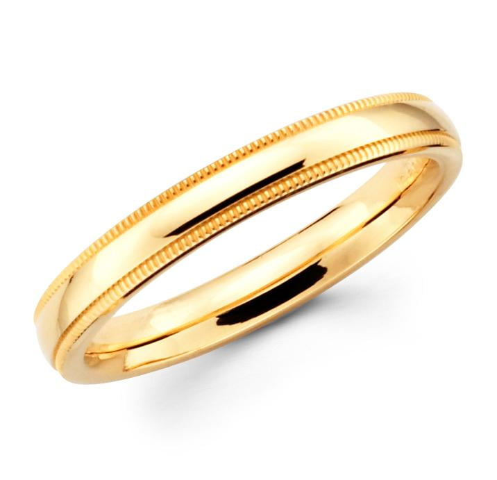Solid 14K Yellow Gold Wedding Band 3mm Milgrain Comfort Fit Size 10 1/4 3/4 