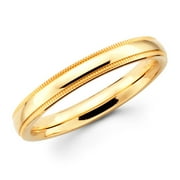 14K Solid Real Yellow Gold Classic Milgrain Polished Comfort Fit Wedding Band Ring for Men & Women 3mm Width