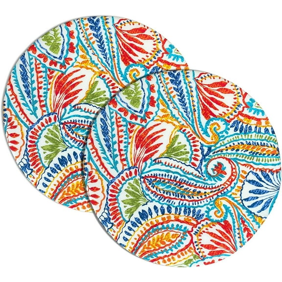 Fabritones Outdoor Chair Cushions Set of 2 Paisley Patio Seat Cushions Round 22x22 inch Chair Pads