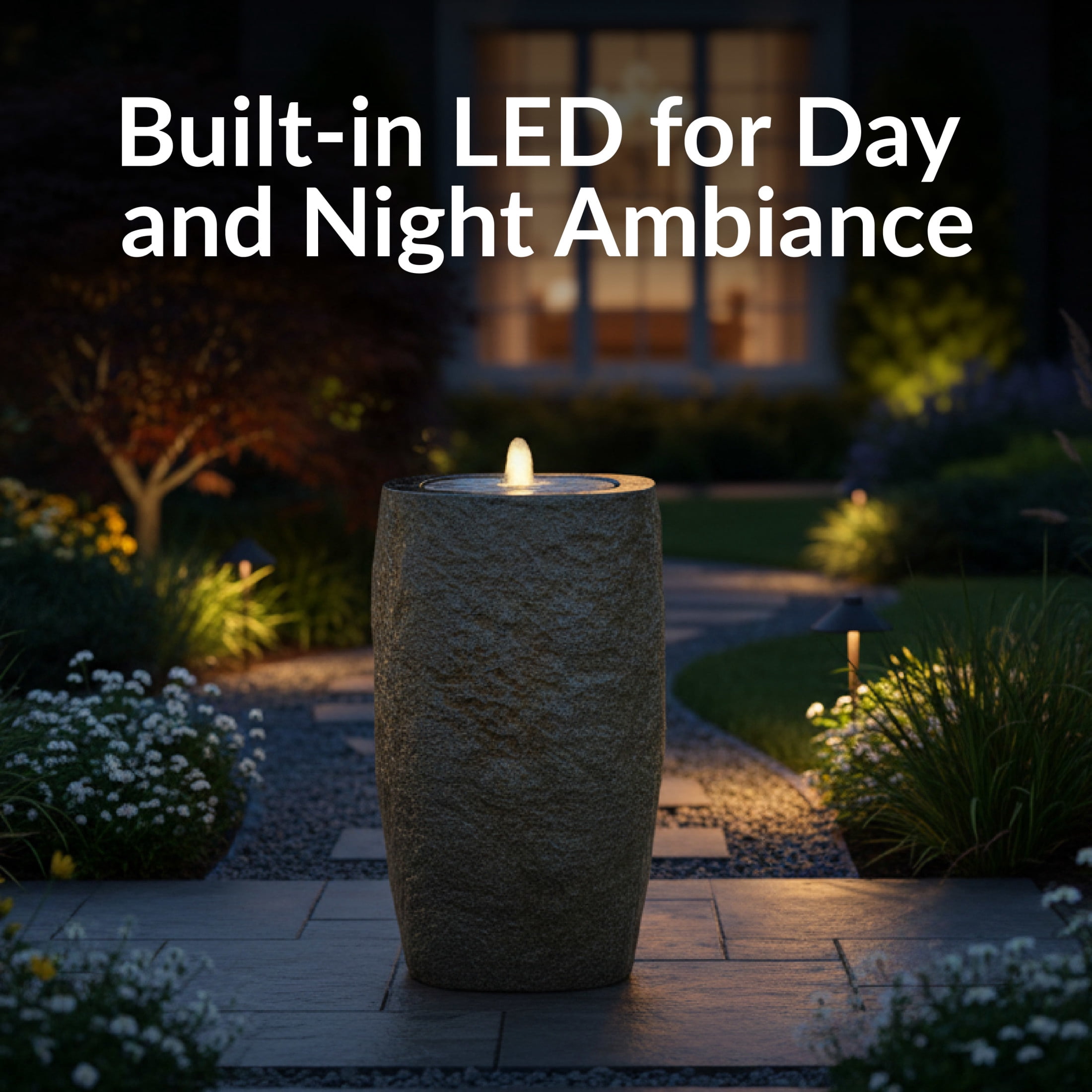 Sunnydaze Cylinder Gray Outdoor Bubble Fountain, LED Light