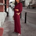 thumbnail image 5 of 2 Piece Outfits Solid Color Fall Clothes for Women 2023 Casual Blouses for Women Dressy Casual Long Sleeve Loose Crop Top Fashion Workout Linen Pants Going Out Outfits for Women(Red,L), 5 of 9