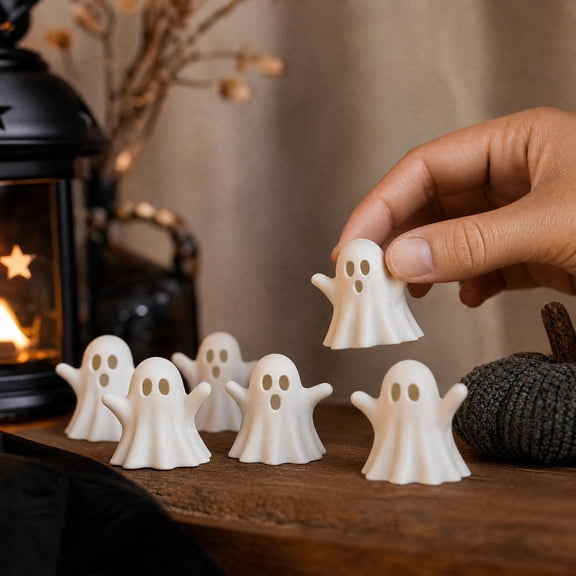 syligr 5PCS Mini Ghost Figurines for Halloween Party Favors, Cute Ghost Statues for Shelf Desk, Spooky Ornaments for Home Decor, Halloween Decor Indoor for Office Bedroom