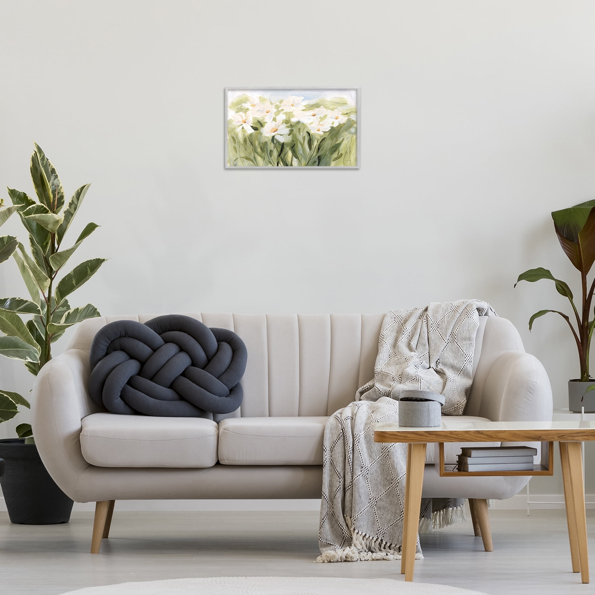 Stupell Industries Daisy Meadow View Botanical & Floral Painting Gray Framed Art Print Wall Art, 18 x 12