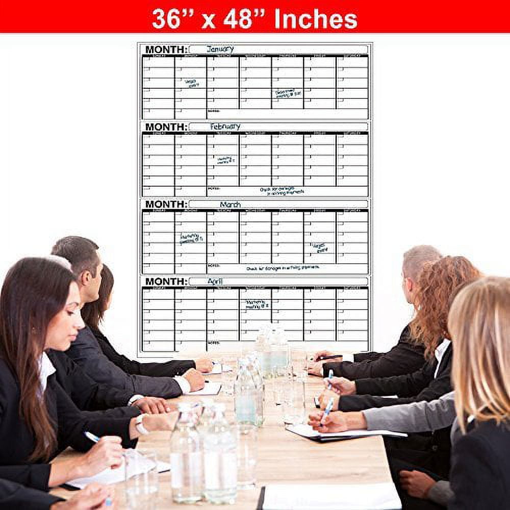 Scribbledo Large Dry Erase Monthly Wall Calendar 36 x 24 Big Reusable Schedule Planner Includes 4 Markers 1 Eraser and Mounting Tape