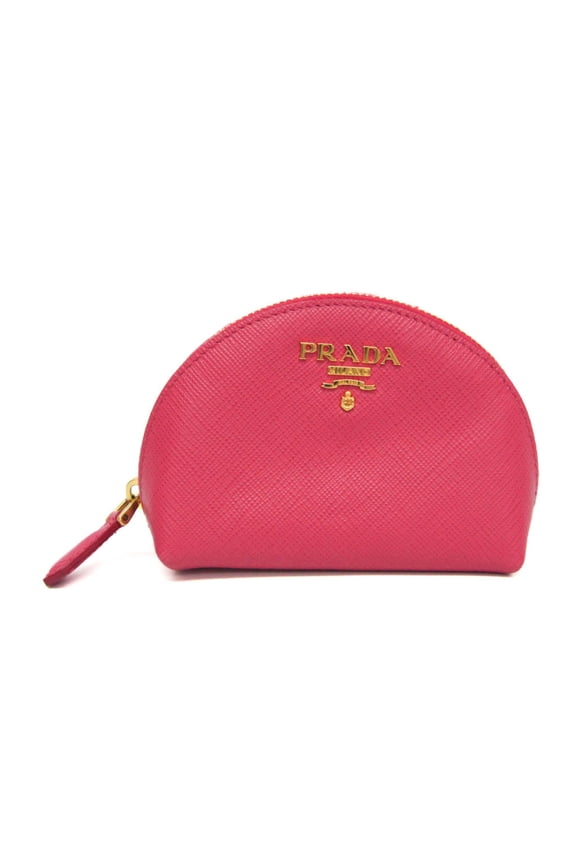 Pre-Owned Prada Saffiano Mini Pouch With Key Ring Women's Leather Coin Purse/coin Case Pink