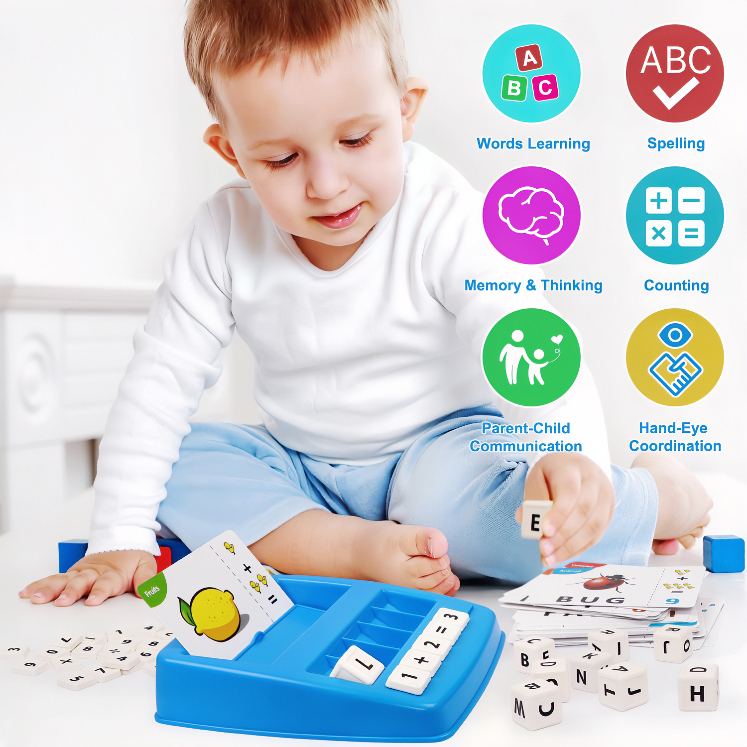 Flooyes Matching Letter Learning Games for Kids, 32 Words Spelling, 20 Number Blocks, 5 Symbol Blocks, Preschool Educational Toys for Toddler Ages 3+ - image 4 of 7