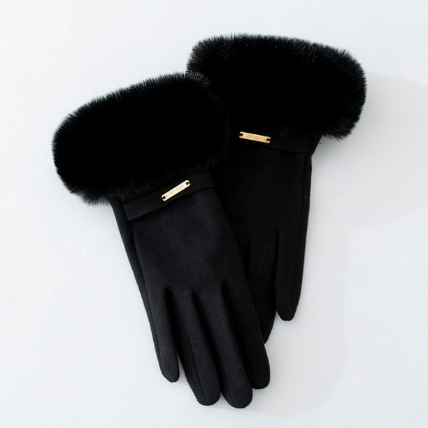 Guantes de piel de conejo para mujer, cálidos, antideslizantes y resistentes al viento, acolchados para montar a caballo y al aire libre, para invierno