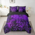 thumbnail image 2 of Manfei 7-Piece Twin Bedding Set - Futuristic Cubes Black Green Plaid, Reversible Geometric Grid, 2 of 8