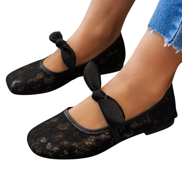 Willtoo Mesh Ballet Flats for Women Closed Toe Bowknot Floral Mary Jane Shoes Casual 2026 Dress Flats Shoes