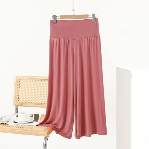 lmcalzta Womens Capri Pants Wide Leg Loose Fitting Elastic Waist Lightweight Stretchy Soft Lounge Pants