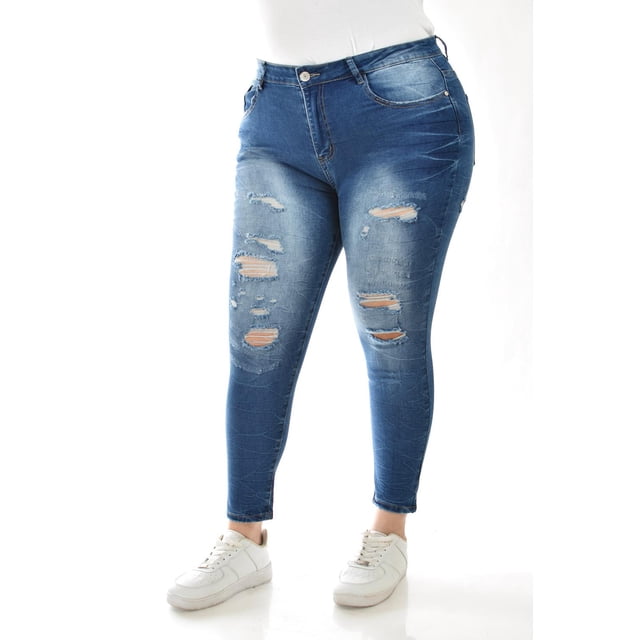 Jeans skinny con detalles desgarrados /Tallas Extras, 199 (Azul medio) azul 38