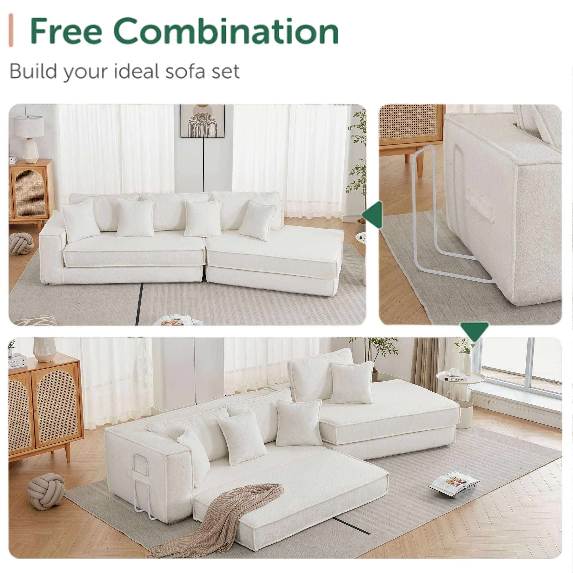 Avobird 133" 2 in 1 Convertible Sofa bed, Loveseat Sleeper Sofa for Living Room Apartment, Lamb Velvet Fabric/Upholstered, Beige