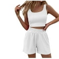 thumbnail image 3 of Fall Savings! QATAINLAV Two Piece Summer Outfits for Women 2025 Sleeveless Workout Crop Tank Tops and High Waisted Shorts Lounge Matching Sets White XXL, 3 of 8