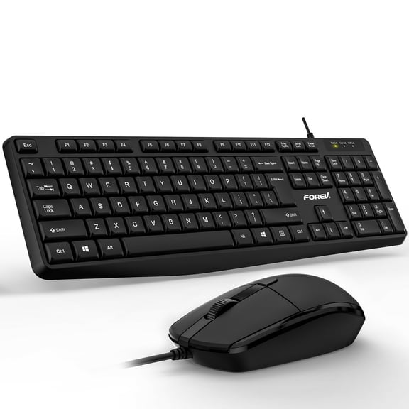 Wired Computer Keyboard and Mouse Combo for Windows, Optical Wired Mouse, Full-Size, USB, Compatible with PC, Laptop - Black