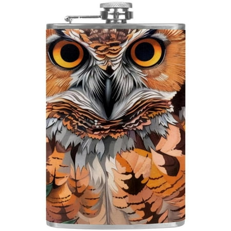 

josid Owl Pattern 3.6x6in Stainless Steel Small Flask Leak-Proof Stainless Steel Construction Wrapped in Premium Two-Layer Leather Nano-Printed Design 227ml Capacity
