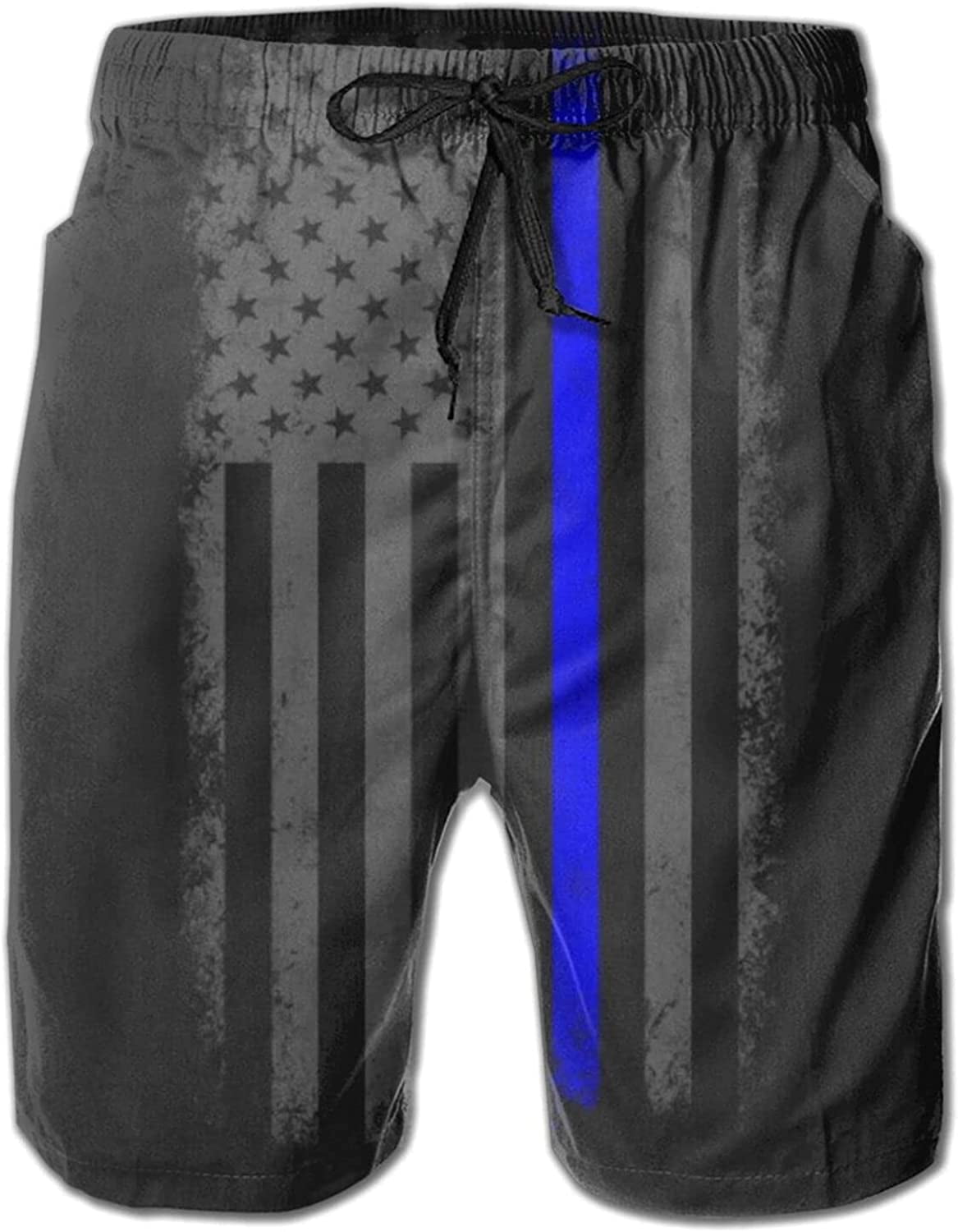 Men's Beach Shorts Retro Thin Blue Line Flag 3D Printed Swim Trunks