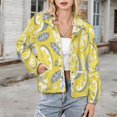 thumbnail image 3 of Jackets for Women Winter Coat Jackets Flannel Stand Collar Jacket(Yellow Gray Color Citrus Fruits, Leaves And Branches,Size:S-4XL), 3 of 7