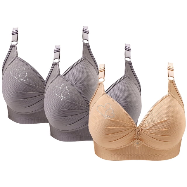 Bras for Women, 3PCS Womans Printing Gathered Together Large Size Daily Bra Underwear No Rims