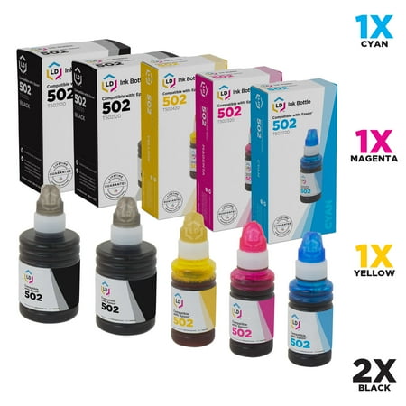 LD Products Compatible Replacements for Epson 502 Set of 5 Ink Bottles (Black  Cyan  Magenta  Yellow)