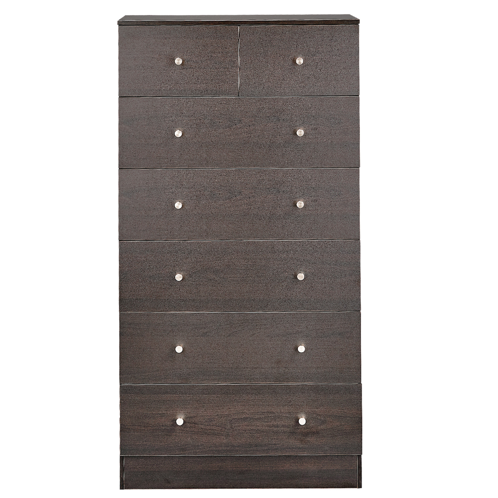 7 Drawer Cabinet, Matte Gold Handles Textured Linen Melamine Particle Board Cabinet, Tall Space-Saving Storage Organizer for Bedroom Office Living Area