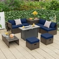 thumbnail image 3 of Topbuy 9 Pieces Outdoor Patio Furniture Set with 42" Propane Fire Pit Table Outdoor PE Wicker Space-Saving Sectional Sofa Set Navy, 3 of 10