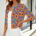 thumbnail image 6 of Ynynloco Women's Floral 3/4 Sleeve Kintted Shrugs Sweaters Lightweight Open Front Cropped Cardigan for Dress, 6 of 7