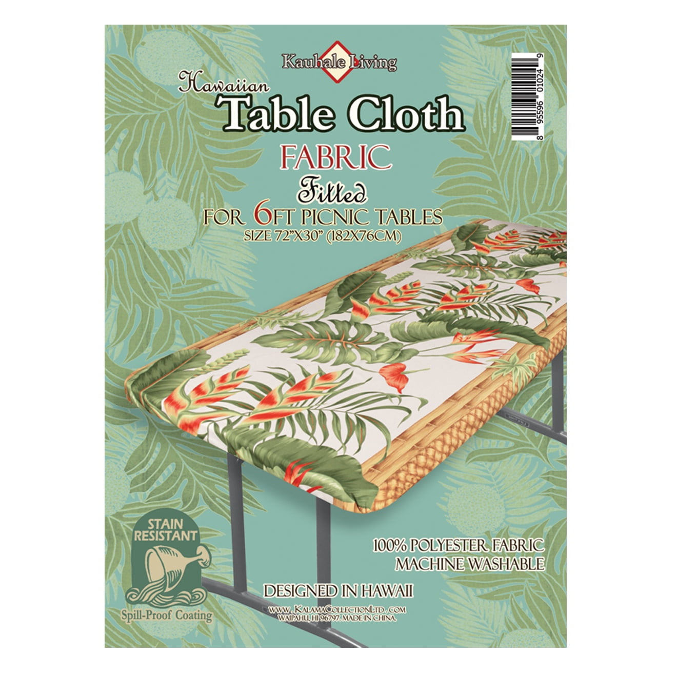 Hi Kalama Collection Hi Tablecloth 6ft Luau Hawn Flower White
