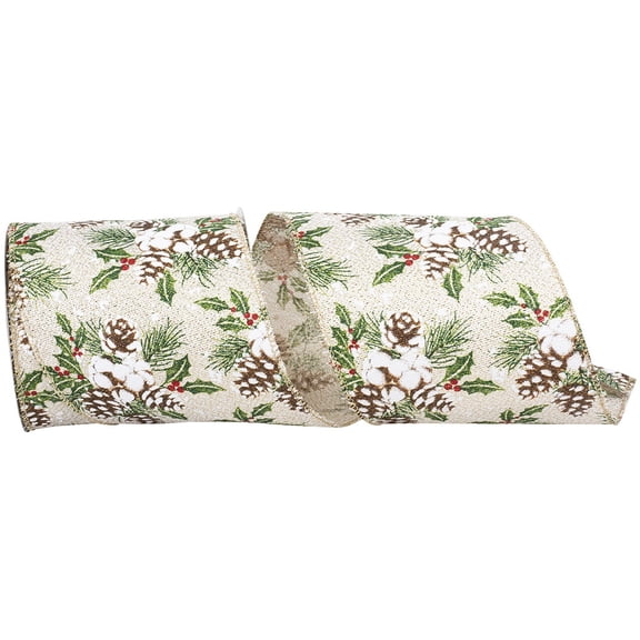 Reliant Ribbon - 94213W-992-10F, Ribbon, Ivory/gold, 4 Inch, 10 Yards