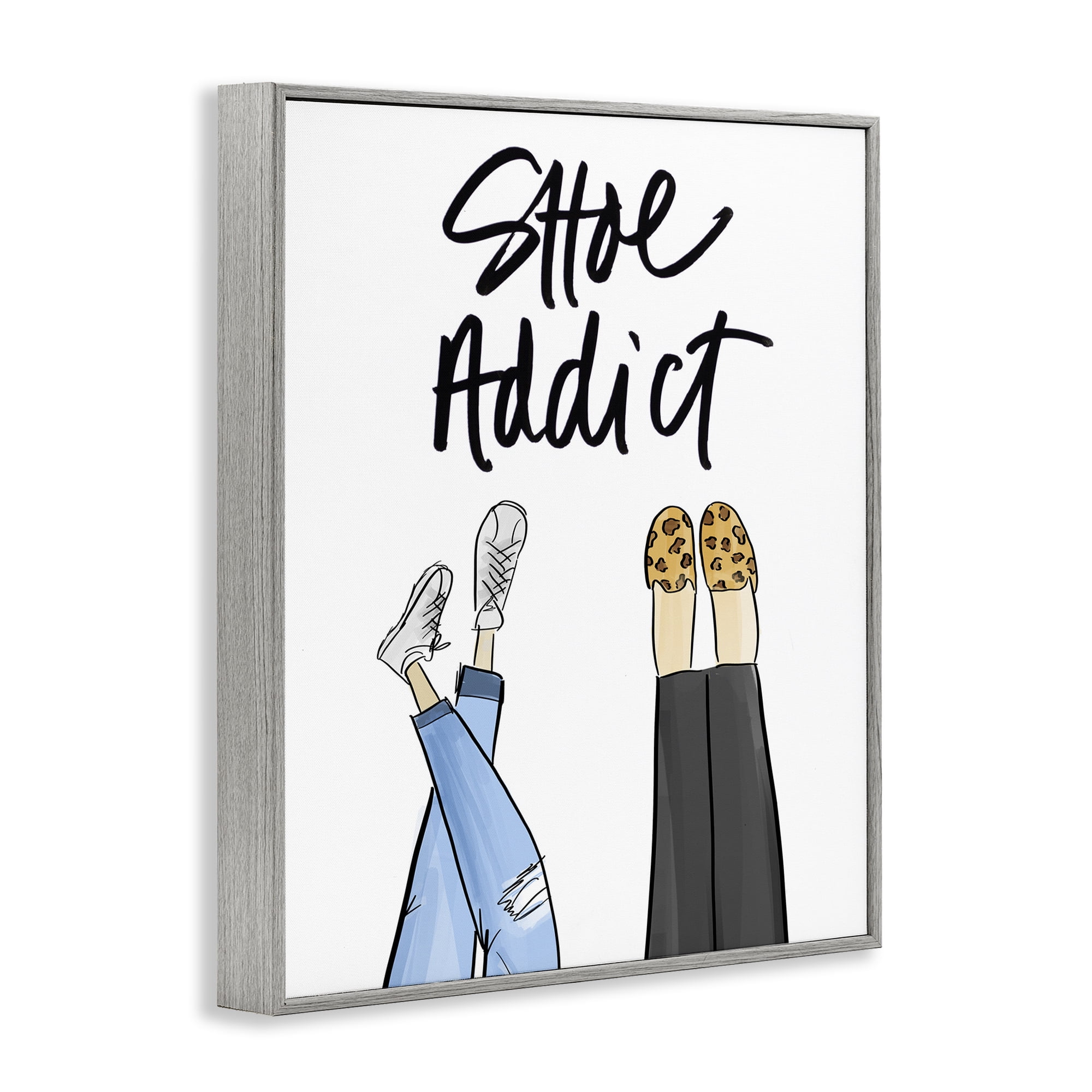 Stupell Industries Shoe Addict Phrase Beauty & Fashion Painting Gray Framed Art Print Wall Art, 24 x 30